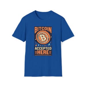 "Bitcoin Accepted Here" retro-designed t-shirt Unisex Softstyle T-Shirt